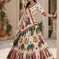 Charming Cream Cotton Rayon Designer Printed Lehenga Choli with Dupatta for Women