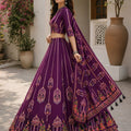 Gorgeous Purple Cotton Rayon Designer Printed Lehenga Choli with Dupatta for Women