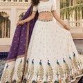 Amazing White and Purple Cotton Rayon Designer Printed Lehenga Choli with Dupatta for Women