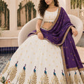 Amazing White and Purple Cotton Rayon Designer Printed Lehenga Choli with Dupatta for Women