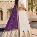 Amazing White and Purple Cotton Rayon Designer Printed Lehenga Choli with Dupatta for Women