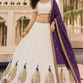 Amazing White and Purple Cotton Rayon Designer Printed Lehenga Choli with Dupatta for Women