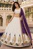 Amazing White and Purple Cotton Rayon Designer Printed Lehenga Choli with Dupatta for Women