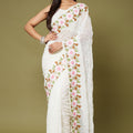 Elegant White Moss Chiffon Saree Sequin Embroidery Work for Women