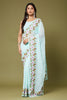 Premium Light Blue Moss Chiffon Saree Sequin Embroidery Work for Women