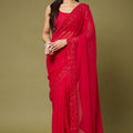 Stylish Red Chiffon Saree Sequin Embroidery Border for Women