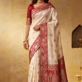 Elegant Off White Silk Blend Woven Jari Designer Saree for Women