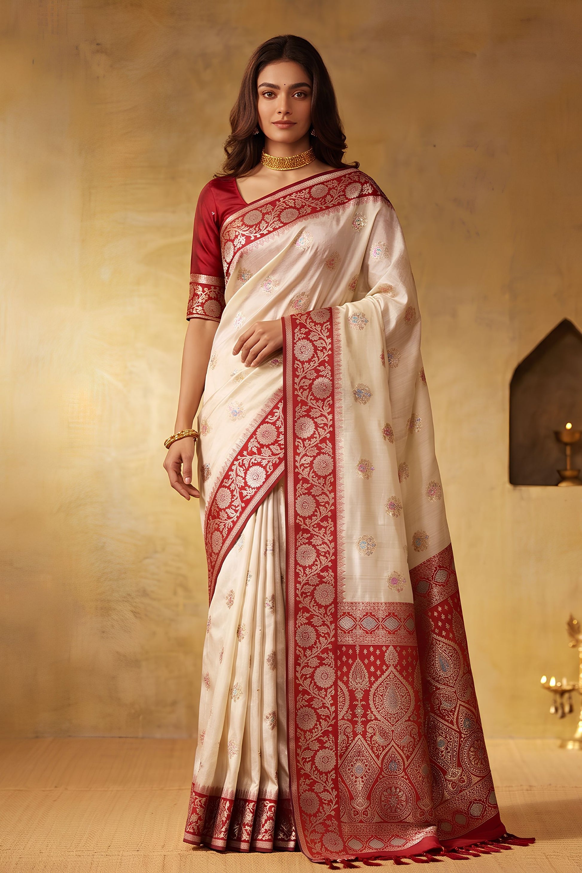 Elegant Off White Silk Blend Woven Jari Designer Saree for Women