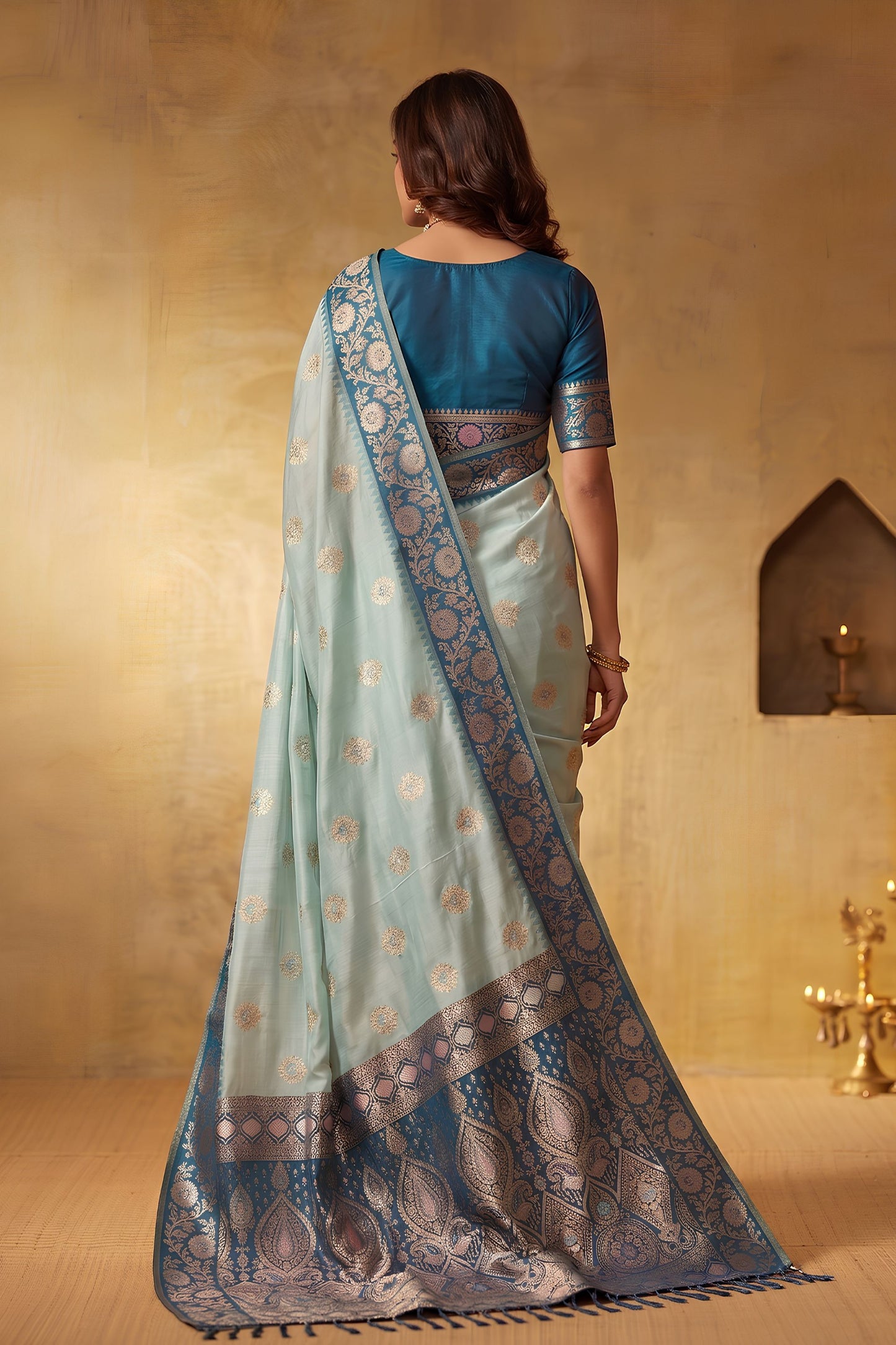 Royal Light Blue Silk Blend Woven Jari Designer Saree for Women