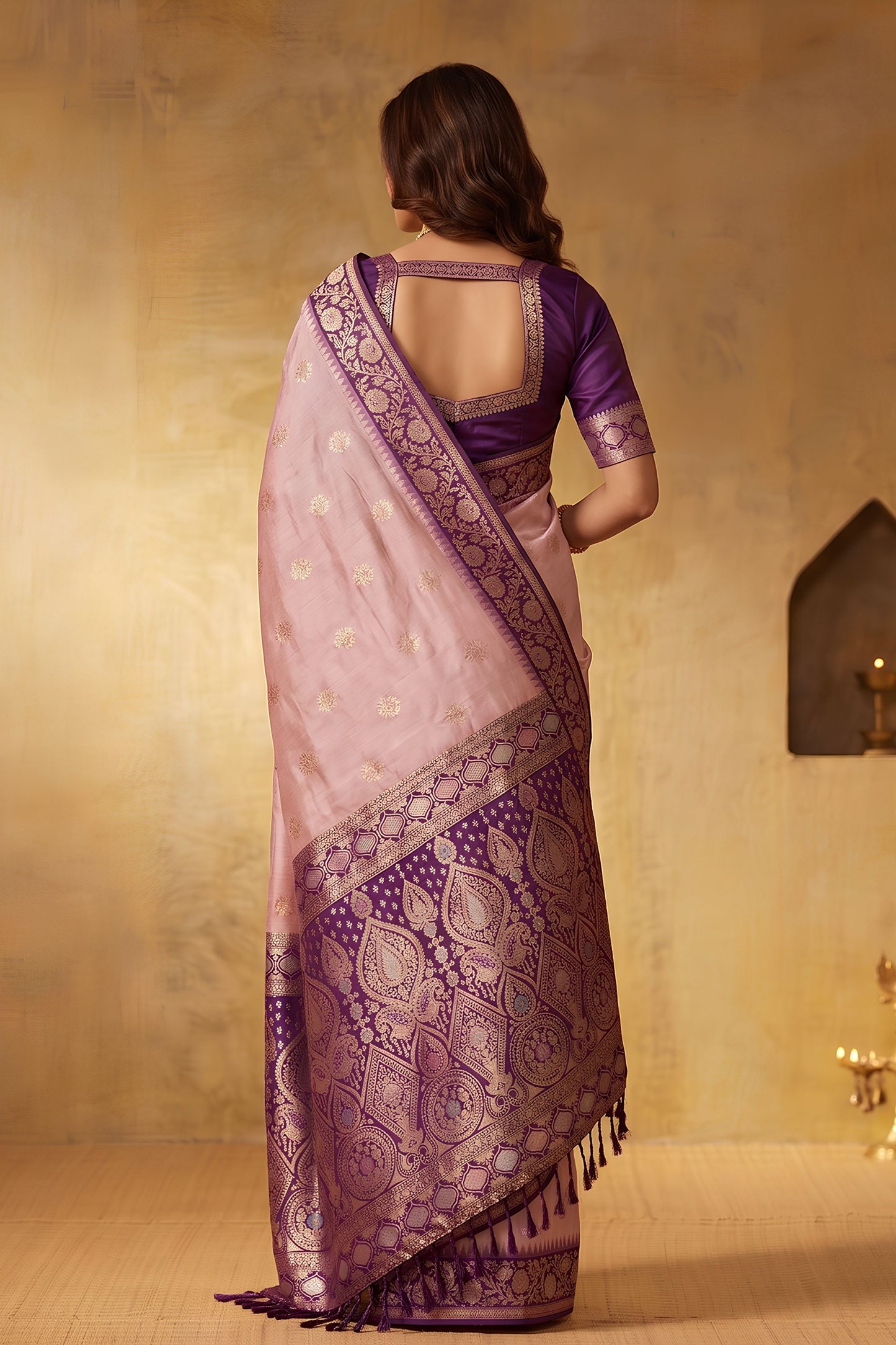 Premium Mauve Silk Blend Woven Jari Designer Saree for Women