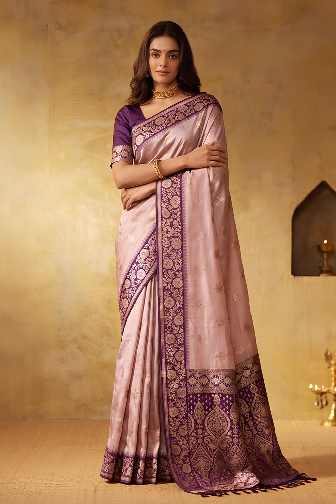 Premium Mauve Silk Blend Woven Jari Designer Saree for Women