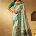Graceful Light Green Silk Blend Woven Jari Designer Saree for Women