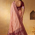 Beautiful Peach Silk Blend Woven Jari Designer Saree for Women