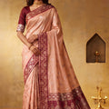 Beautiful Peach Silk Blend Woven Jari Designer Saree for Women