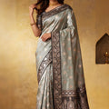 Stylish Grey Silk Blend Woven Jari Designer Saree for Women