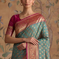 Elegant Teal Blue Silk Woven Jari Designer Saree for Women