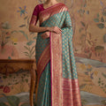 Elegant Teal Blue Silk Woven Jari Designer Saree for Women