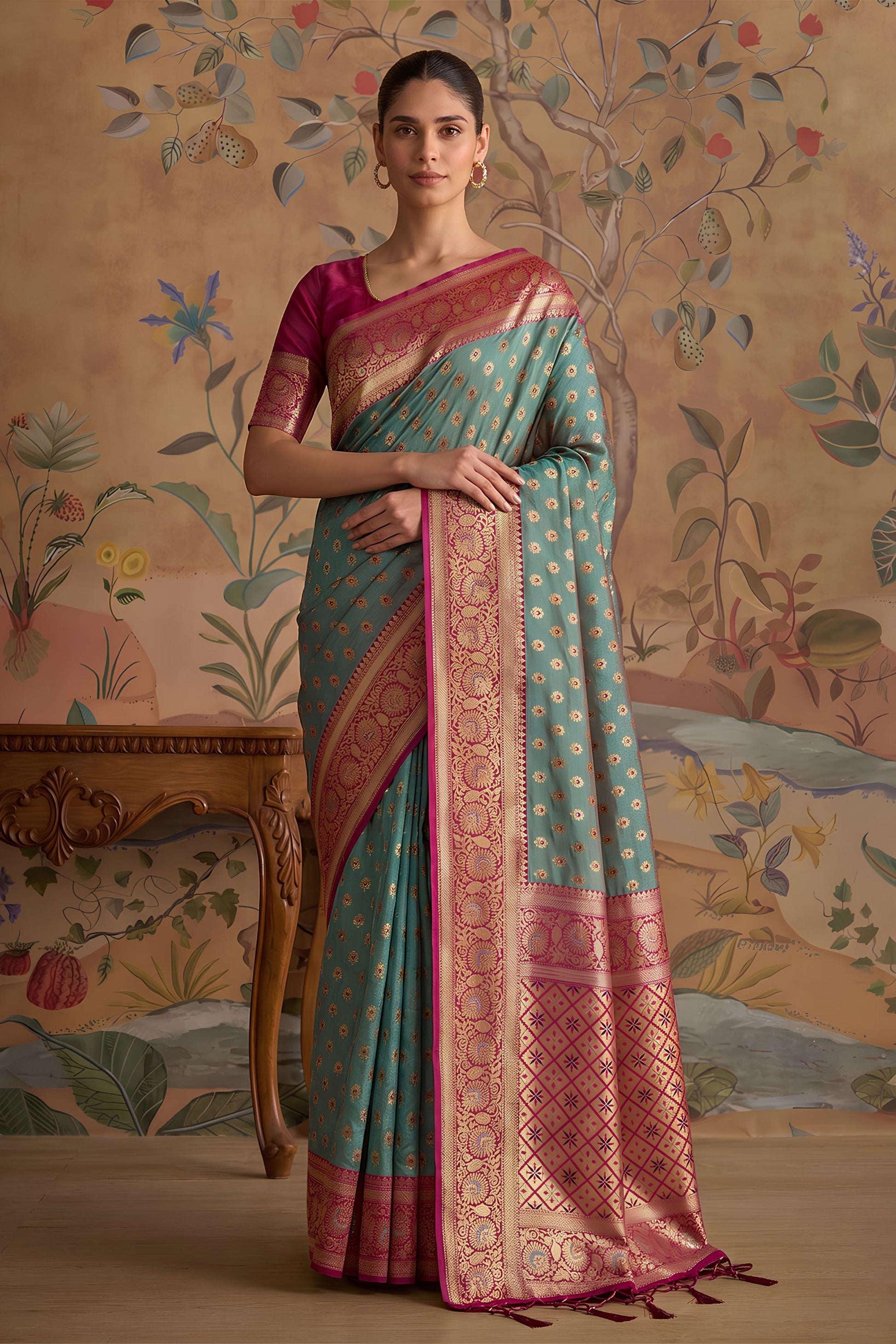 Elegant Teal Blue Silk Woven Jari Designer Saree for Women