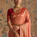 Beautiful Peach Pink Silk Woven Jari Designer Saree for Women