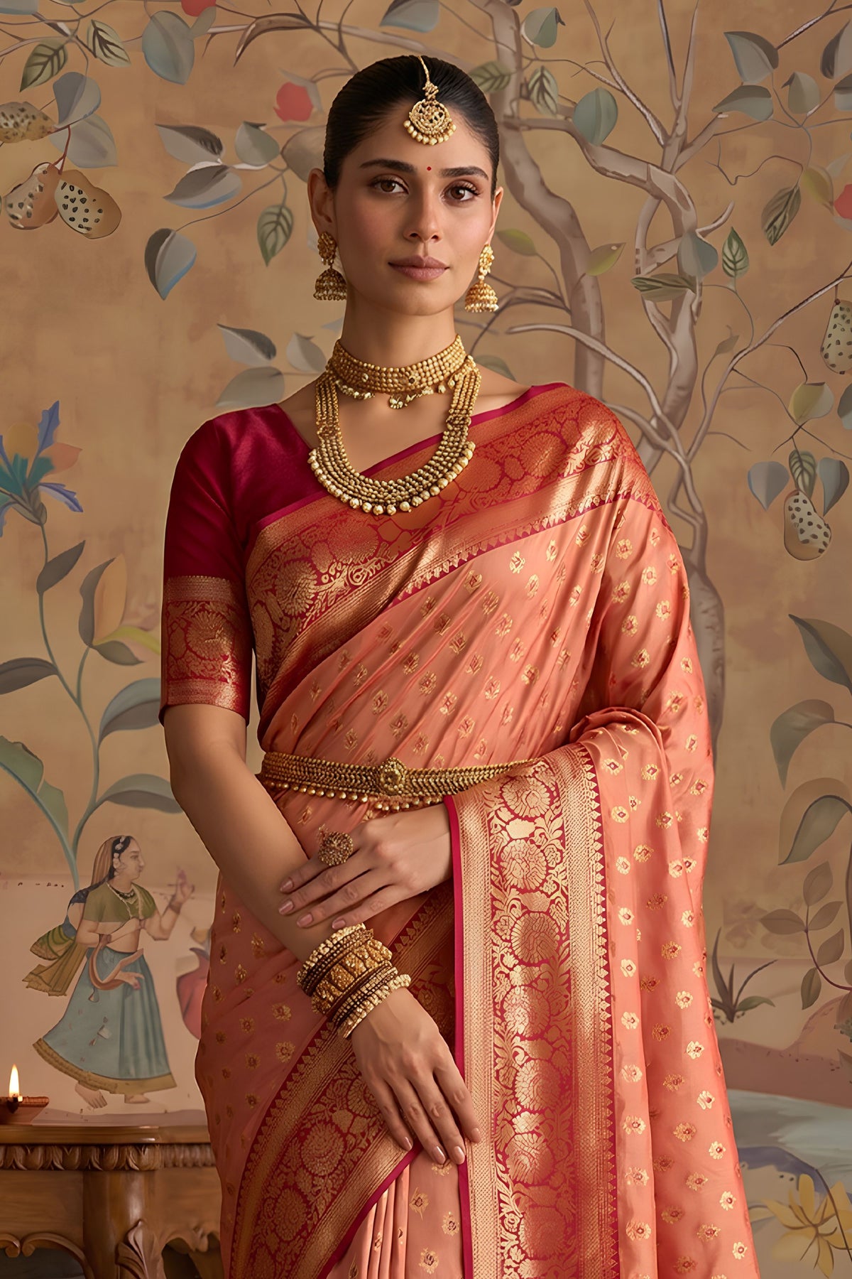 Beautiful Peach Pink Silk Woven Jari Designer Saree for Women