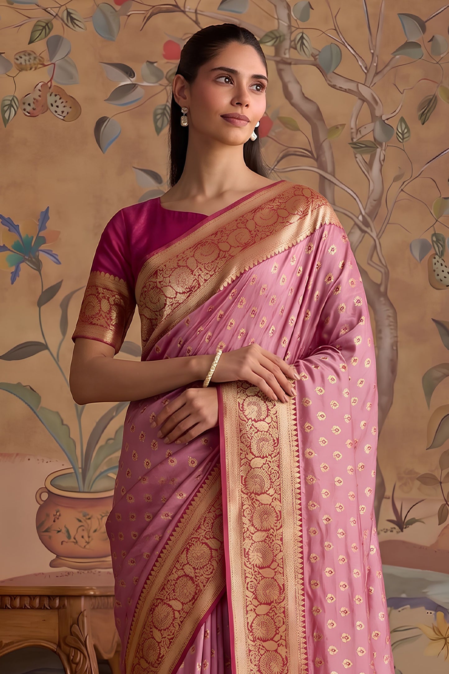 Stylish Pink Silk Woven Jari Designer Saree for Women