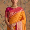 Vibrant Orange Silk Woven Jari Designer Saree for Women