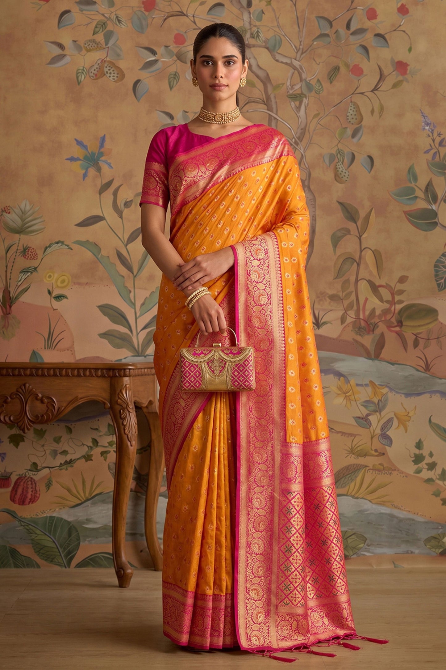 Vibrant Orange Silk Woven Jari Designer Saree for Women
