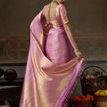 Elegant Rose Pink Kanchivaram Silk Woven Jari Designer Saree for Women
