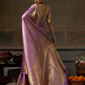 Premium Lavender Kanchivaram Silk Woven Jari Designer Saree for Women