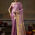 Premium Lavender Kanchivaram Silk Woven Jari Designer Saree for Women