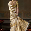 Vibrant Beige Kanchivaram Silk Woven Jari Designer Saree for Women