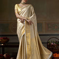Vibrant Beige Kanchivaram Silk Woven Jari Designer Saree for Women