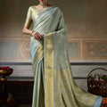 Royal Sky Blue Kanchivaram Silk Woven Jari Designer Saree for Women