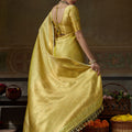 Stunning Mustard Yellow Kanchivaram Silk Woven Jari Designer Saree for Women