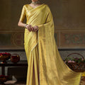 Stunning Mustard Yellow Kanchivaram Silk Woven Jari Designer Saree for Women