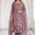 Lovely Mauve Simmer Linen Cotton Printed Hand Work Dupatta for Women