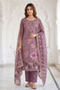 Lovely Mauve Simmer Linen Cotton Printed Hand Work Dupatta for Women