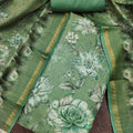 Elegant Sea Green Simmer Linen Cotton Printed Hand Work Dupatta for Women