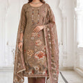 Stylish Brown Simmer Linen Cotton Hand Work Dupatta for Women