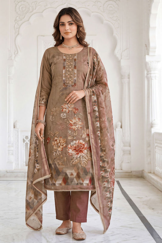 Stylish Brown Simmer Linen Cotton Hand Work Dupatta for Women