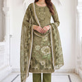 Graceful Olive Green Simmer Linen Cotton Hand Work Dupatta for Women
