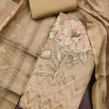 Premium Beige Simmer Linen Cotton Hand Work Dupatta for Women