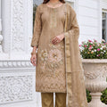 Premium Beige Simmer Linen Cotton Hand Work Dupatta for Women