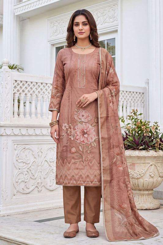 Beautiful Peach Pink Simmer Linen Cotton  Hand Work Dupatta for Women