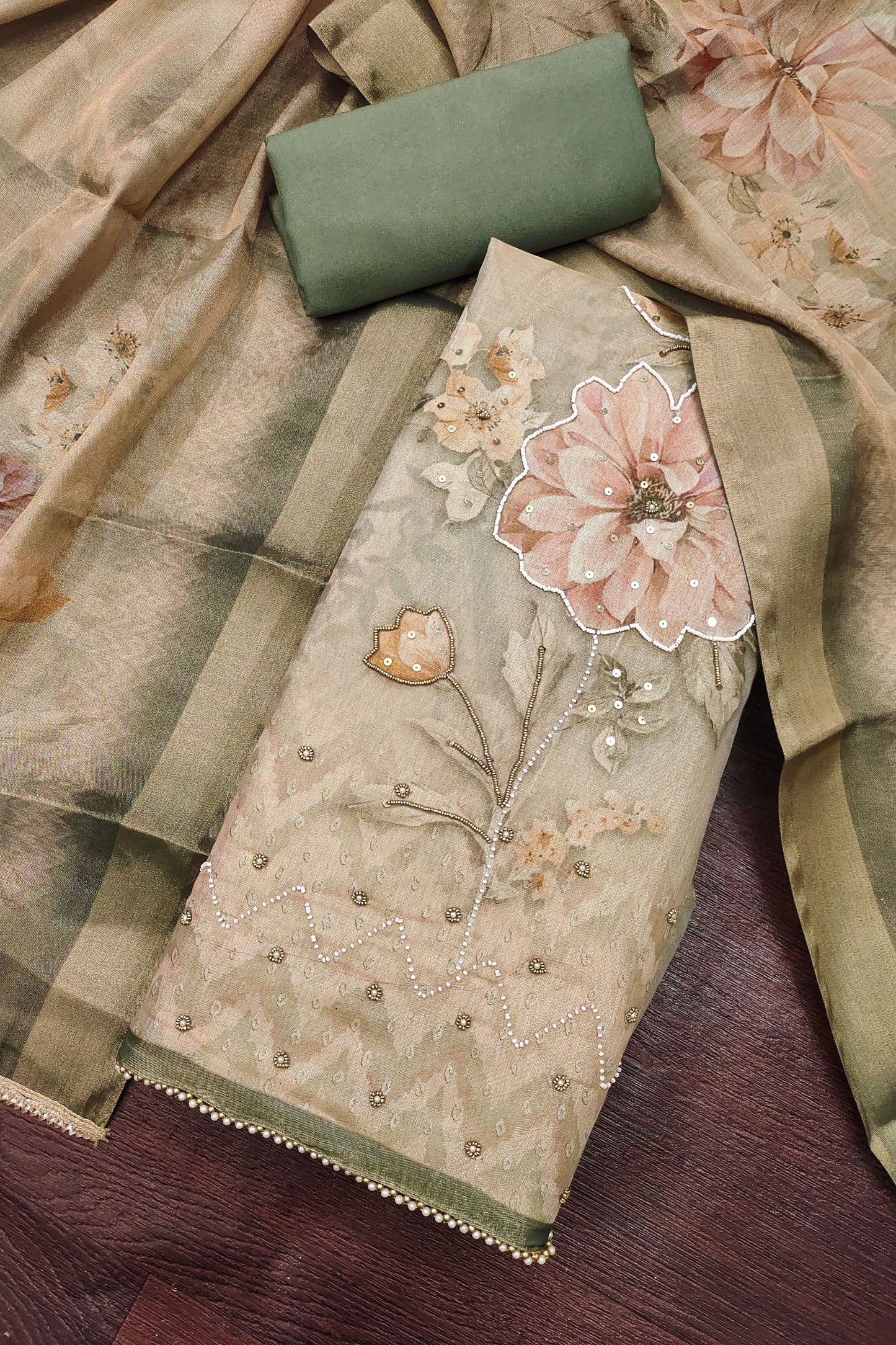Grateful Olive Green Simmer Linen Cotton Dupatta for Women