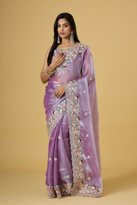 Stylish Lavender Jimmy Choo Saree Sequins Embroidery Work for Women