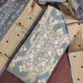Stylish Grey Blue Banarasi Cotton Woven Designer Hand Work Salwar Suit for Women