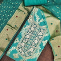 Vibrant Teal Blue Banarasi Cotton Woven Designer Hand Work Salwar Suit for Women
