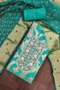 Vibrant Teal Blue Banarasi Cotton Woven Designer Hand Work Salwar Suit for Women