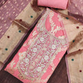 Beautiful Pink Banarasi Cotton Woven Designer Hand Work Salwar Suit for Women